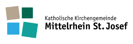 Man sieht vier farbige Kästchen. Daneben der Text Katholische Kirchengemeinde Mittelrhein St. Josef